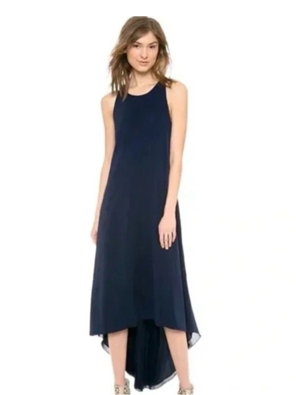 Alice + Olivia Navy Silk Sleeveless High-Low Maxi Dress Keyhole Back